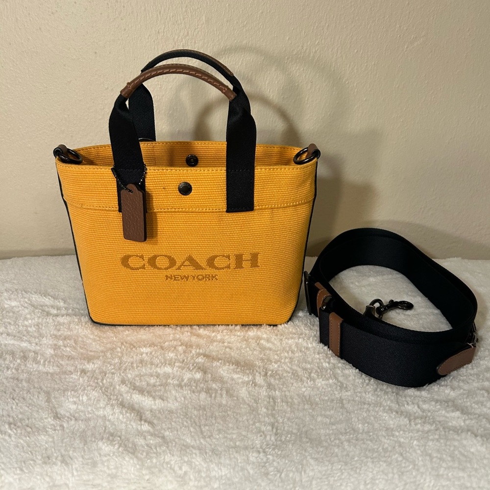 NWT - Coach Yellow Canvas Tote with Black and Brown Accents
